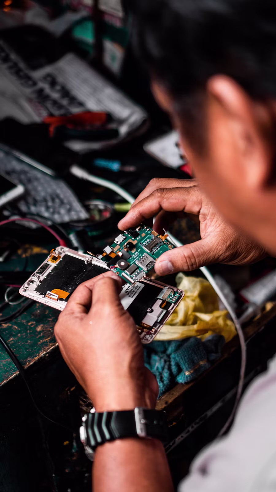 Technician working on a gadget